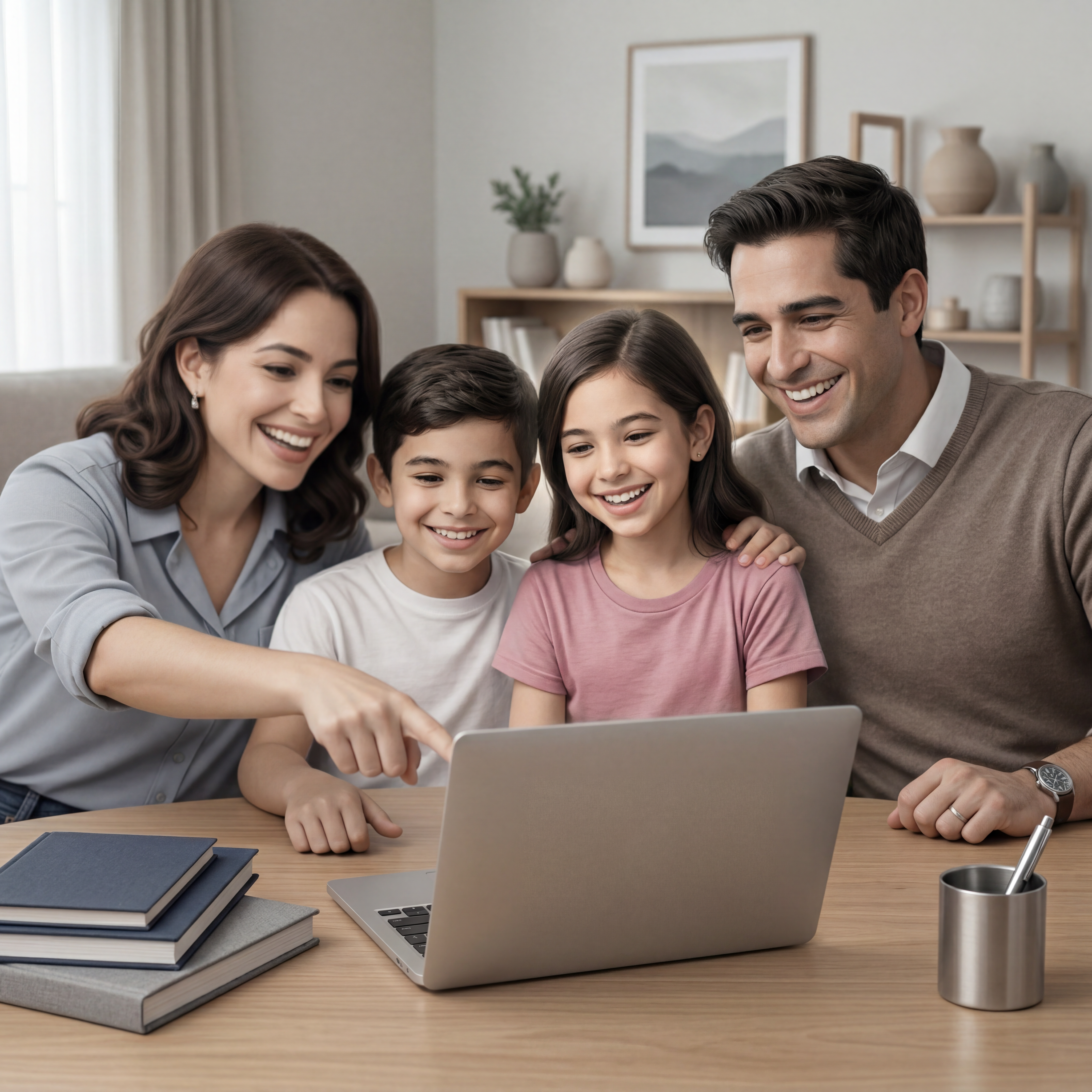 Familia consultando información educativa